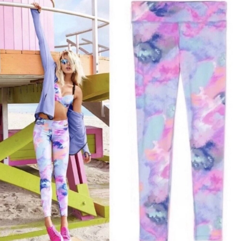 RARE Victoria's Secret PINK Watercolor Pastel Marble Ultimate Leggings MED EUC